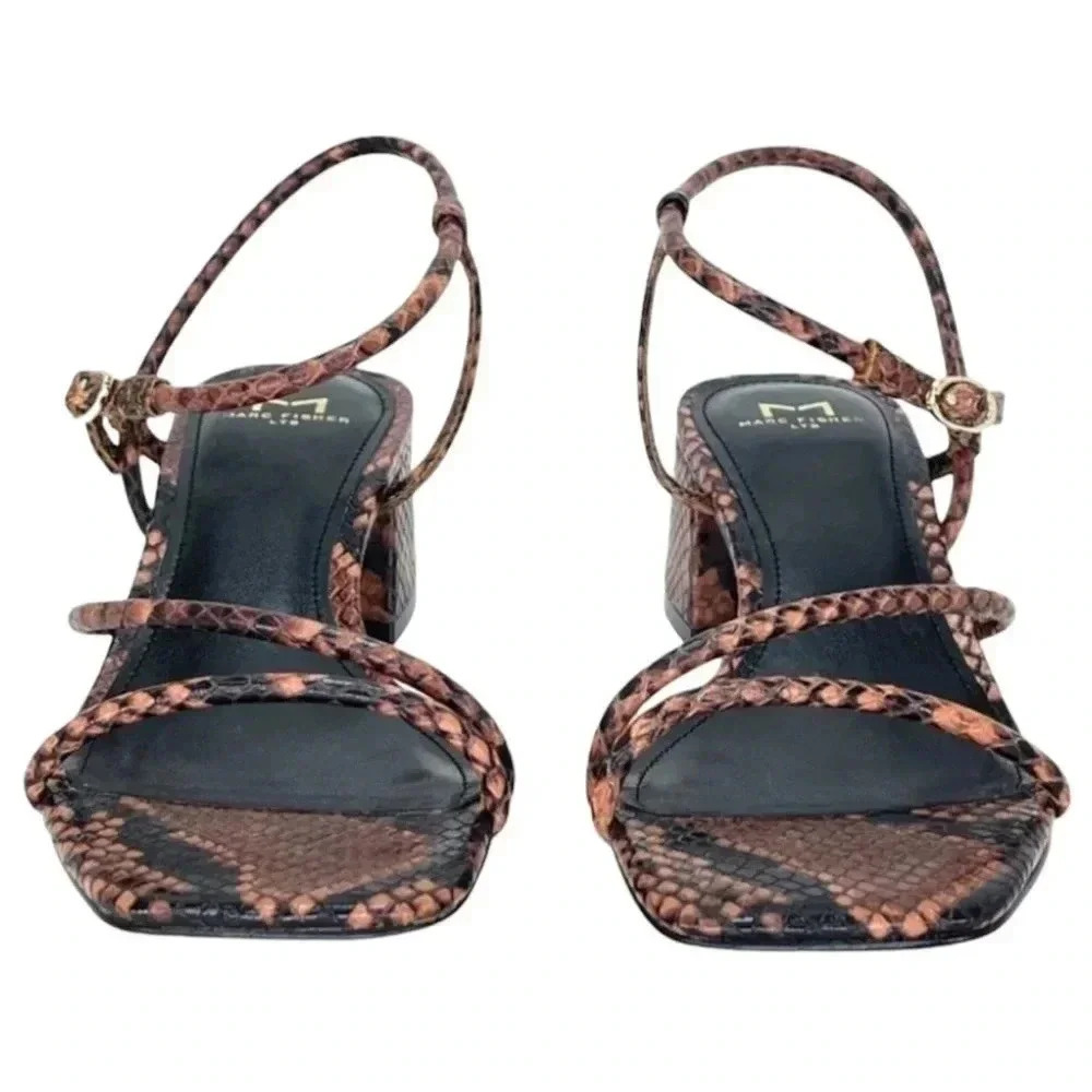 Marc Fisher LTD Womens Sandal 8.5M Jiny2 Brown Snake Print Block Heel - Picture 4 of 16